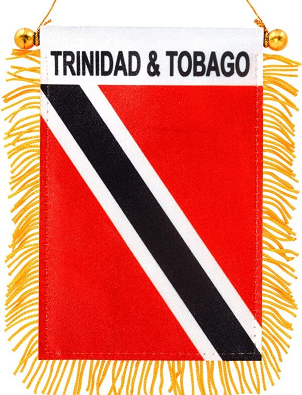 Anley 4 X 6 Inch Trinidad and Tobago Fringy Window Hanging Flag - Mini Flag Banner & Car Rearview Mirror Décor - Fringed & Double Sided - Trinidad and Tobagoans Hanging Flag with Suction Cup