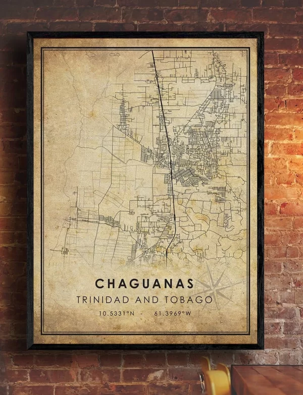 Chaguanas Map Print | Chaguanas Map | Trinidad and Tobago Map Art | Chaguanas City Road Map Poster | Vintage Gift Map