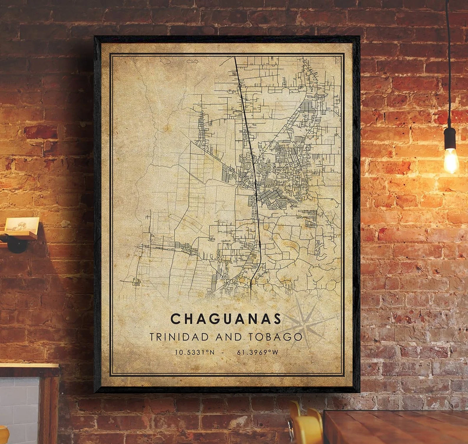Chaguanas Trinidad and Tobago Vintage High Detail Map Print Vintage Scandinavian Wall Art Vintage Map Print