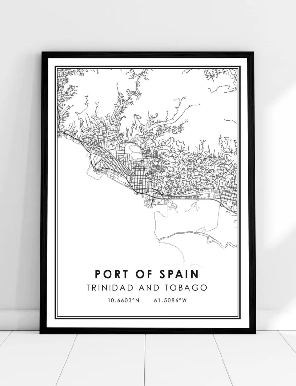 Port of Spain map print poster canvas | Trinidad and Tobago map print poster canvas | Port of Spain city map print poster canvas