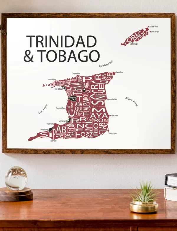 Typographic Map of Trinidad & Tobago | Caribbean Island Map | Country Map Print | Custom Map Poster | Personalized Map Print