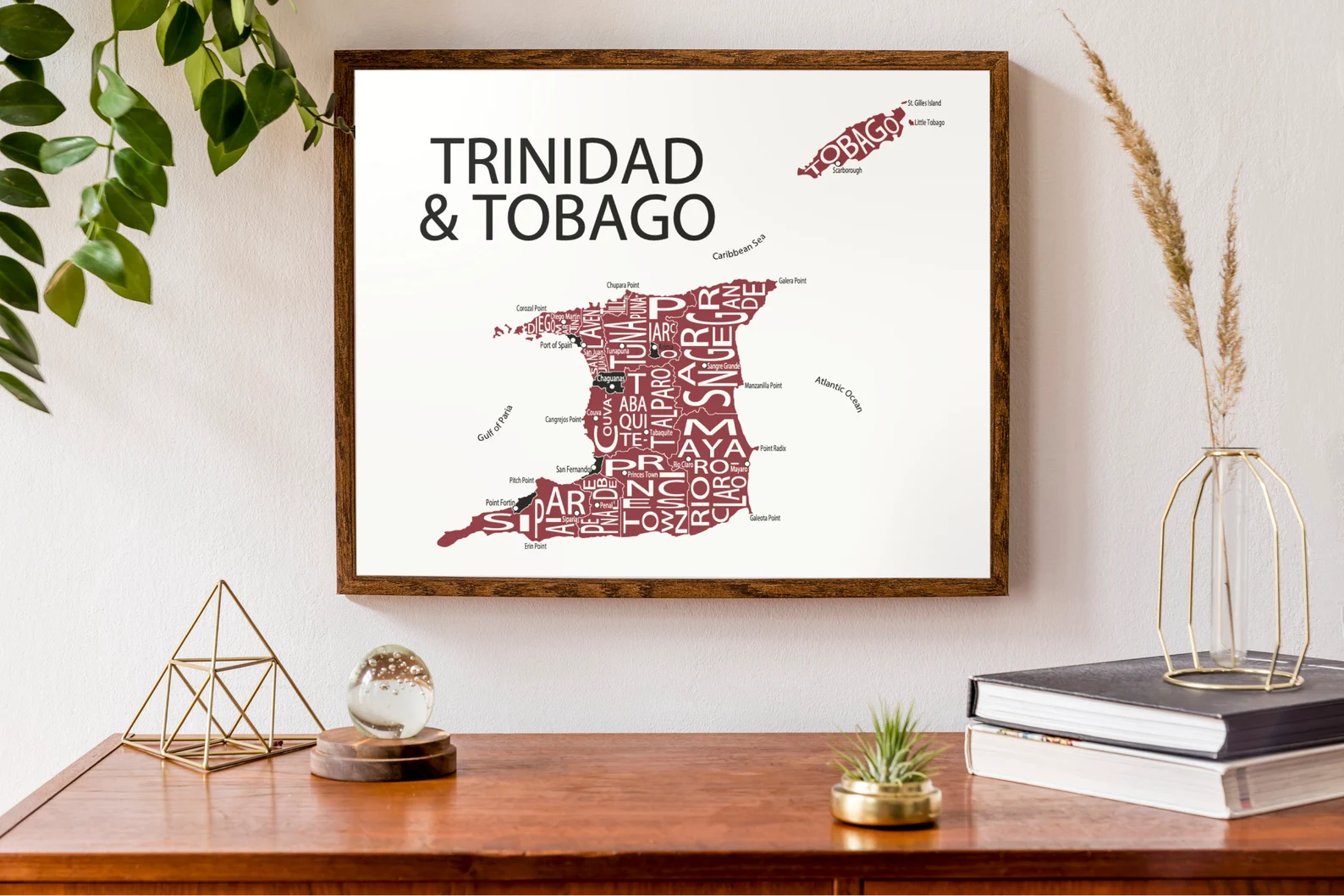 Typographic Map of Trinidad & Tobago Caribbean Island Map Country Map Print Custom Map Poster Personalized Map Print