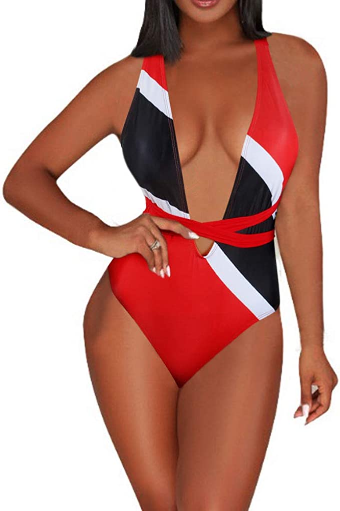 VOARYISA Women's One Piece Caribbean Flag Rasta Body Shaping Monokini Swimsuit Swimwear Bathing Suit